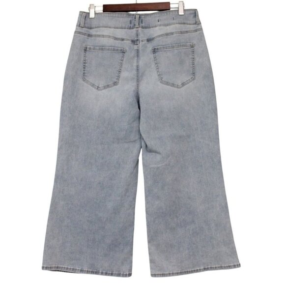 NYDJ Wide Leg Cropped Jeans Size 10 High Rise Light Wash Stretch Denim Lift Tuck - Picture 7 of 12